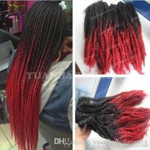 12 pacotes cabeça cheia dois tons marley trança cabelo 20inch preto vermelho ombre extensões de cabelo sintético kinky twist trançando rápido transporte expressa