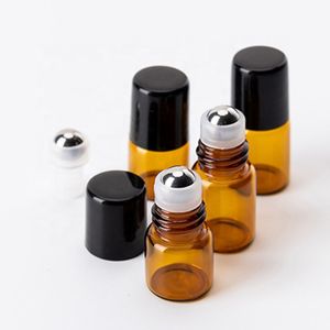 Heiße 2-ml-Glasrollerflaschen für ätherische Öle, Glasmetallrollerkugeln, Aromatherapie-Parfums, Lippenbalsam, leere Rollflasche mit schwarzem Verschluss