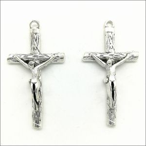 Wholesale Lot 50pcs Retro Style Jesus Cross Jewelry Making DIY Antique Silver Charms Pendants For Earring Bracelet Necklace 43*23mm