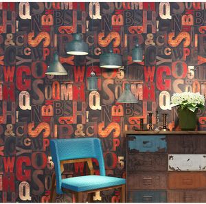 Nostálgico retro wallpaper estilo loft industrial Inglês letras placa personalizada parede bar café Internet KTV wallpaper