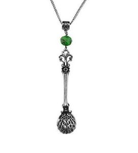 Wholesale silver spoon pendant resale online - Green Crystal Bead Flower Spoon Snuff Necklace Pendants Charms Choker Statement Chain Necklaces Vintage Silver For Women Jewelry Gift