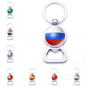 Football Bottle Opener Key Chains with Country Flags Keyrings Beer Souvenir Spain Russia Germany Soccer Fans Keychains Jewelry accessories