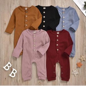 Barnkläder Baby Artikel Pit Rompers Toddler Solid Långärmad Jumpsuits Onesies Spädbarn Mjuk Bomullsknapp Bodysuit Climbing Suit Cyp644