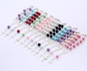 Strands Prayer Beads Bracelet Cross imitation Pearl Acrylic Bangles Fashion Wristband