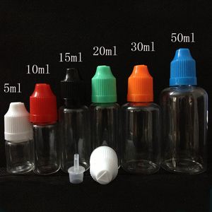 100pcs vazio garrafa líquido e 3 ml 5 ml 10 ml 15 ml 20 ml 30 ml 50 ml 100 ml Garrafa de PET de plástico conta-gotas com segurança para crianças Cap unhas de gel