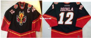 Мужчины Real Full Вышивка Hockeys # 12 Jarome Iginla Vintage Hockey Jersey Размер S-5XL Пользовательское Любое имя или Номер Джерси