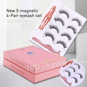 Magnetic False Eyelashes & Magnetic Liquid Eyeliner & Tweezer Set 5 Magnet False Eye lashes Set Glue Make Up Tools 4 Pairs eyelash 3 in1 set