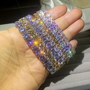 Super Bling Bling luksusowa biżuteria białe złoto wypełnienie okrągły krój biały topaz CZ diament wieczność Party kamienie szlachetne kobiety ślub popularna bransoletka