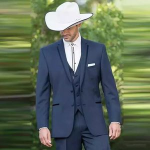 Brand New Navy Blue Smoking Dello Sposo Notch Risvolto Groomsmen Mens Abito Da Sposa Moda Uomo Giacca Blazer 3 Pezzi Vestito (Giacca + Pantaloni + Vest + Cravatta) 779