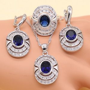 Wholesale silver jewelry rings resale online - XUTAAYI Silver Jewelry Sets For women Blue Cubic Zirconia White crystal Fancy Wedding Necklace Rings Earrings Set