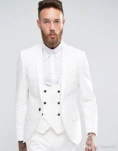 ハンサムな白い新郎のタキシードショールラペルの新郎男性メンズウェディングドレスファッション男のジャケットブレザー3ピーススーツ（ジャケット+パンツ+ベスト+ネクタイ）780