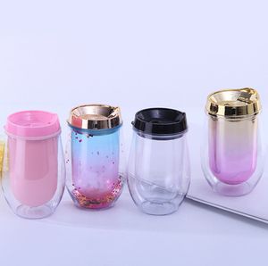 最新のモデルマグカップは、顧客のロゴに対してカスタマイズできます。スパンコールと二重層プラスチックU字型の卵殻カップはとても美しいです