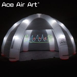 Portable 8m diameter led lighting inflatable spider tent with 6 spider pillars inflatable dome structure with removable wall for advertising