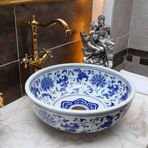 Wholesale blue basin for sale - Group buy Blue and white China Painting wash basin Bathroom vessel sinks counter top color art wash basin ceramic bathroom sinks