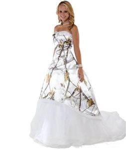 Fashion White Camo Wedding Gowns with Tulle Skirt Realtree Camouflage Bridal Dresses Sweep Train Bride Gowns Vestidos Ve Novia