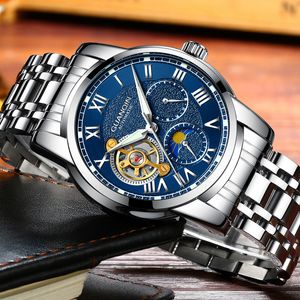 Relogio Masculino Guanqin高級ブランドウォッチメンズビジネストゥールビヨンステンレススチール腕時計自動メカニカル腕時計