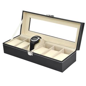 Faux Leather 6 Grid Watch boxes Display Box Case Black Storage Organizer