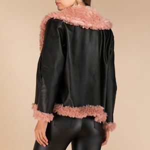 Jacket moda-couro Mulheres Outono Inverno Fashiom Faux Fur Long Sleeve Leather Jacket Outwear Overcoat Top Blusa Veste Femme