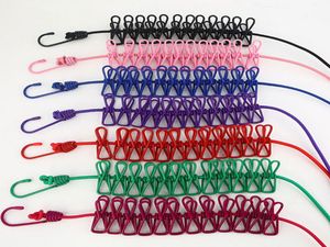 30pcs Creative outdoor clothesline with clip clothesline travel portable retractable windproof elastic rope with 12 clips