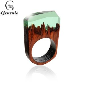 1 pc anel de resina de madeira artesanal com magnífica fantasia secreta mágica paisagem punk anéis de madeira hip hop para mulheres homens jóias