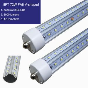 T8 8FT LED Tube Light 72w Single Pin FA8 Lamps 6000K Cold White Fluorescent Bulb Replacement Clear Cover Dual-Ended Power