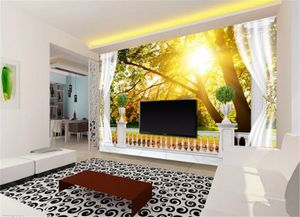 Фото обои 3d европейский стиль балкон римская колонна солнечный лес 3D гостиная ТВ фон связаны настенная живопись обои