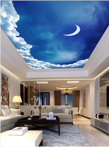 Custom 3D Photo Wallpaper ceilings Painting style night sky moon living room bedroom ceiling mural