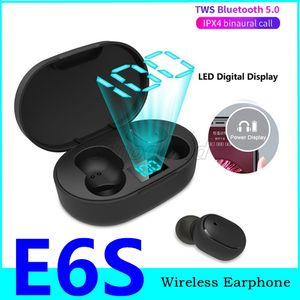 50PCS Mini TWS sem fio Earbuds E6s Headphone som de alta fidelidade Bluetooth Headphone 5.0 dupla Mic Display Led Earphones Auto emparelhamento Headsets