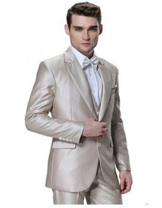 Fashion Shinny Champagne Men Wedding Tuxedos Notch Lapel Groom Tuxedos Men Dinner/Darty Prom Dress 3 Piece Suit(Jacket+Pants+Tie+Vest) 2655