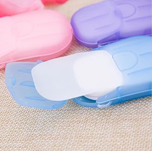 20 adet / kutu tek kullanımlık sabun kağıt temiz kokulu dilim köpük kutusu Mini Dezenfektan sabun kağıt açık Seyahat kullanımı için renk karışık