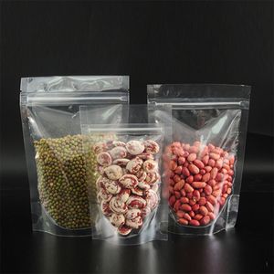 100 pçs / lote 9x13cm Stand Up Zip Lock Nuts Food Storage Bags Clear Plastic Reclosable Package Bag Grip Seal Embalagem Bolsa para Scente268v