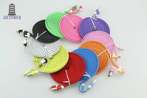 500 pz 3 m 10ft di alta qualità micro cavo dati pin piatto Noodle tessuto di nylon intrecciato cavo di ricarica micro usb per samsung galaxy s4 i9500 s3 no