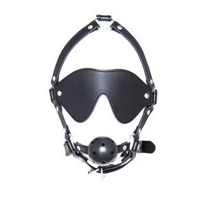 Adult Games Harness Mouth Mask Head Harness Gag Ball Eye Mask BDSM Bondage Sex Toy For Lover