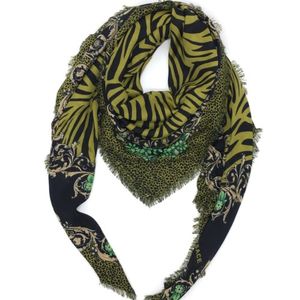 Großhandels-Neues Markendesign, modales Material, grüne Farbe, Druckmuster, Größe 140 cm – 140 cm, quadratische Schals, Pashmina-Schal für Frauen