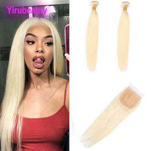 Indian Raw Virgin Hair Yirubeauty 2 Bunds med 4x4 spetsstängning 613# Blond rak 3 stycken/mycket rakt blont hår med stängning 8-30 