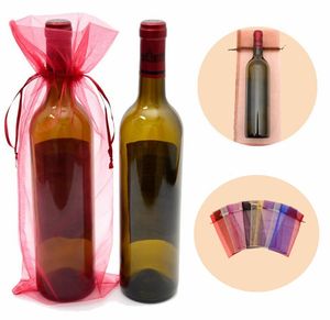Pure Organza Wine Bottle Bag 14 Kleuren Wrap Gift Tassen Home Wedding Party Decoratie Transparante Trekkoordstraalpakket