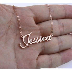 Rose Gold Silver Color Personalized Custom Name Pendant Necklace Customized Cursive Nameplate Statement Necklace Handmade Birthday Gift
