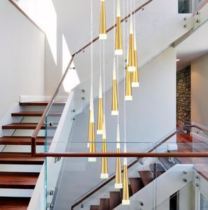 Sliver Gold Spiral Staircase Candelabro Sala de estar Staircase Stairwell Hall Hotel Chandelier Levou Lâmpada Moderna Chandeliers