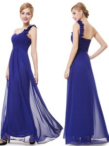 Special tillfälle klänning a-line en axel handgjorda blommor kungblå långa kvällsklänningar nya ankomst brudtärklänningar