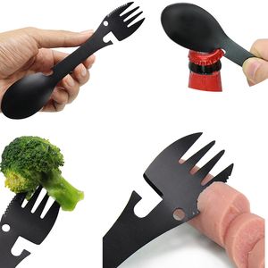 Stainless steel multifunctional fork spoon camping Corkscrew Can opener Outdoor Forks portable tableware Flatware drop ship