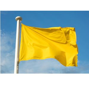 Benutzerdefinierte 3 x 5 Fuß reine einfarbige gelbe Flaggenbanner 90 x 150 cm fliegende hängende Flaggen in lebendigen Farben Dekoration Party drinnen und draußen