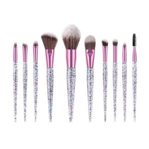 Glitter quicksand alça de cristal conjunto de pincéis de maquiagem 10 pcs ferramentas de escova cabeça de nylon macio para sombra de olho sobrancelha blush cosméticos DHL Livre