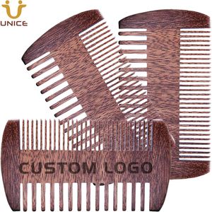 MOQ 100 PCS OEM Personalizado logotipo Dual Side Water Men's Hair Combs Amazon Fornecedor Natural Ameoba Red Wood Beard Pente