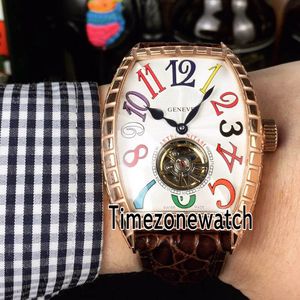 Yeni Casablanca Gül Altın Çatlak Gümüş Dokulu Arama Renk Mark Tourbillon Otomatik Mens Watch Kahverengi Deri İzle Ucuz Timezonewatch E25a1