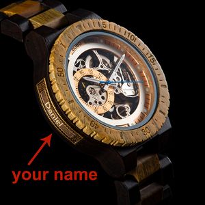 Relogio Masculino BOBO BIRD Mechanical Watch Men Wood Wristwatch Automatic Customized Name for Dad Wooden Gift Box Y200414241J