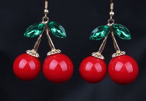 Wholesale-Frozen Cherry Dangle earrings Lovely Red Fruit Ear Stud Crystal Rhinestone Fashion Charm Earrings 12pairs /lot E85