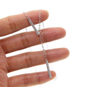 Wholesale-lariat Y necklace Rhodium plated 925 sterling silver summer women sexy necklaces with double cz bar charm simple fashion jewelry