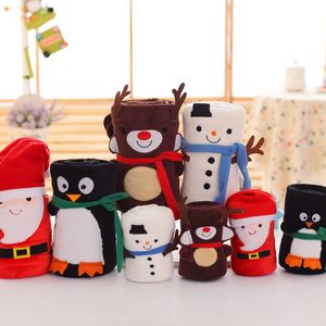 Cartoon Boże Narodzenie Boże Narodzenie Flanel Koc Składany Santa Claus Snowman Penguin Deer Wzór Dywan Wymagalny Utrzymuj Ciepłe Miękkie Koce rzutu XD22815