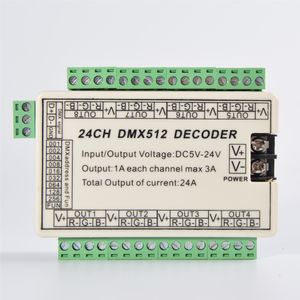 Einfacher 24-Kanal-DMX512-Decoder-Controller, 24-Kanal-DMX-Antrieb, DC5V-24V RGB-Streifenknoten WS-DMX-24CH