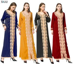 Женщины Maxi с длинным рукавом длинные винтажные платья плюс размер вышивки кафтан марокканская исламская мусульманская одежда платье длина пола